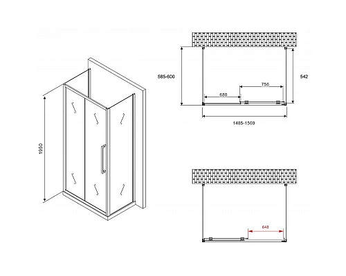 Заказать Душевой уголок 150х60 см Abber Schwarzer Diamant AG30150MH-S60M-S60M матовое в магазине сантехники Santeh-Crystal.ru