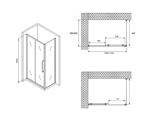 Заказать Душевой уголок 170х60 см Abber Schwarzer Diamant AG30170BH-S60B прозрачное в магазине сантехники Santeh-Crystal.ru