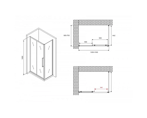 Купить Душевой уголок 130х70 см Abber Schwarzer Diamant AG30130BMH-S70BM матовое в магазине сантехники Santeh-Crystal.ru