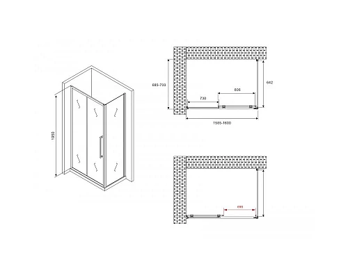 Приобрести Душевой уголок 160х70 см Abber Schwarzer Diamant AG30160BMH-S70BM матовое в магазине сантехники Santeh-Crystal.ru