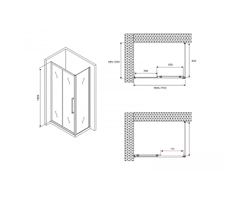 Купить Душевой уголок 170х100 см Abber Schwarzer Diamant AG30170BMH-S100BM матовое в магазине сантехники Santeh-Crystal.ru