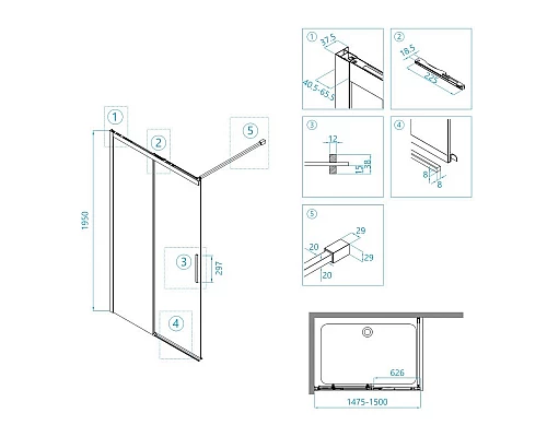 Приобрести Неподвижная перегородка 150 см RGW WA-13 Walk-in 34101315-11 прозрачное в магазине сантехники Santeh-Crystal.ru
