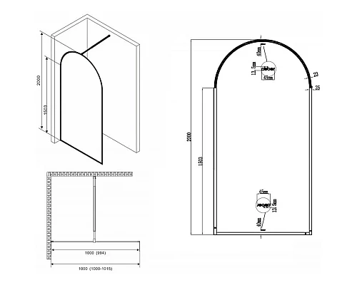 Приобрести Неподвижная перегородка 100 см Abber Immer Offen AG64100B8 прозрачное в магазине сантехники Santeh-Crystal.ru