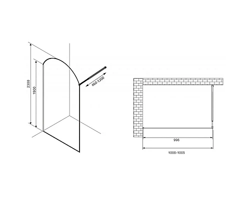 Заказать Неподвижная перегородка 100 см Abber Immer Offen AG64100BN прозрачное в магазине сантехники Santeh-Crystal.ru