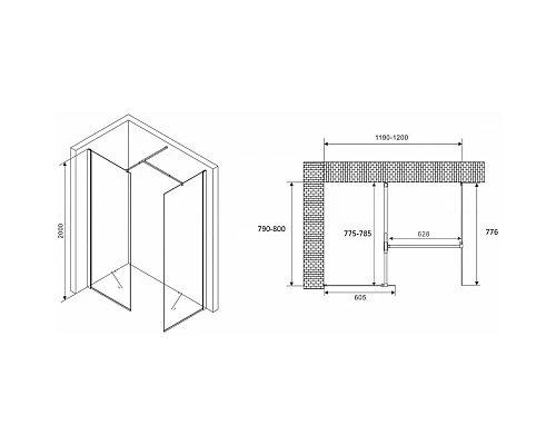 Купить Неподвижная перегородка 120 см Abber Immer Offen AG67128B прозрачное в магазине сантехники Santeh-Crystal.ru