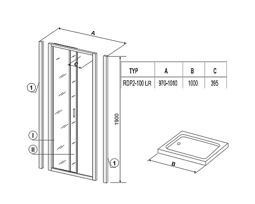 Купить Душевая раздвижная дверь Ravak Rapier NRDP2 100 R белый Grape 0NNA010PZG в магазине сантехники Santeh-Crystal.ru