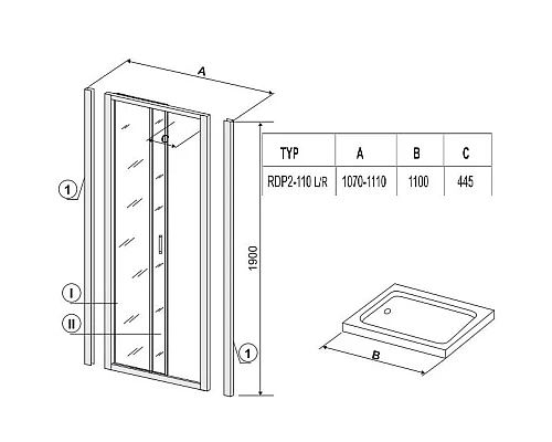 Купить Душевая раздвижная дверь Ravak Rapier NRDP2 110 R белый Transparent 0NND010PZ1 в магазине сантехники Santeh-Crystal.ru