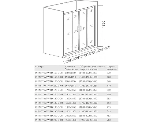 Заказать Душевая дверь 180 см Good Door Infinity WTW-TD-180-C-CH прозрачное в магазине сантехники Santeh-Crystal.ru