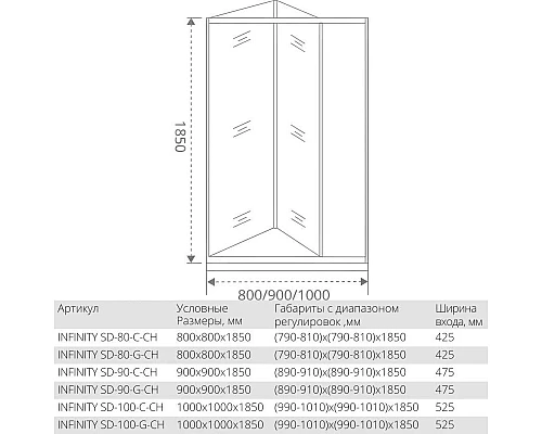 Заказать Душевая дверь 100 см Good Door Infinity SD-100-G-CH grape в магазине сантехники Santeh-Crystal.ru