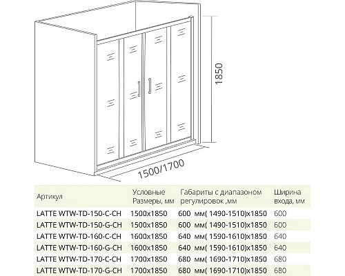 Купить Душевая дверь 170 см Good Door Latte WTW-TD-170-C-WE прозрачное в магазине сантехники Santeh-Crystal.ru