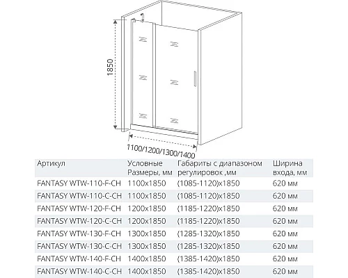 Приобрести Душевая дверь 130 см Good Door Fantasy WTW-130-F-CH прозрачный с рисунком в магазине сантехники Santeh-Crystal.ru