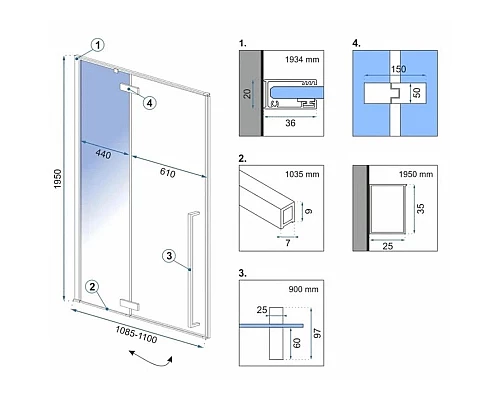 Приобрести Душевая дверь 110 см Rea Fargo REA-K6325 прозрачное в магазине сантехники Santeh-Crystal.ru