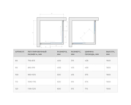Заказать Душевой уголок 100х100 см Vegas Glass ZA 100 01 01 прозрачное в магазине сантехники Santeh-Crystal.ru
