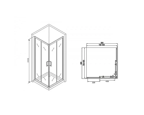 Заказать Душевой уголок 80х80 см Abber Schwarzer Diamant AG02080B прозрачное в магазине сантехники Santeh-Crystal.ru
