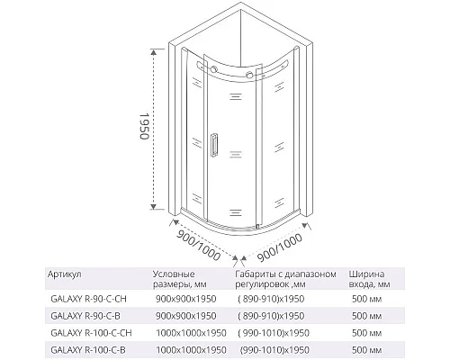 Приобрести Душевой уголок 90х90 см Good Door Galaxy R-90-C-B прозрачное в магазине сантехники Santeh-Crystal.ru