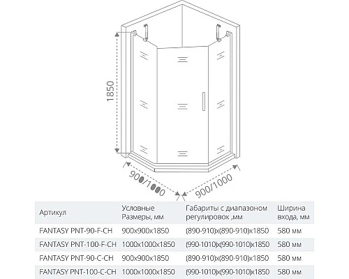 Заказать Душевой уголок 90х90 см Good Door Fantasy PNT-90-C-CH прозрачное в магазине сантехники Santeh-Crystal.ru