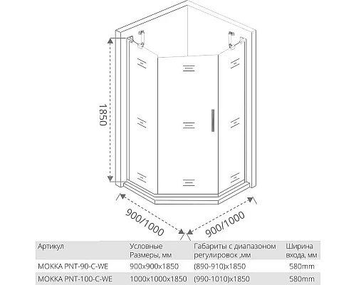 Купить Душевой уголок 100х100 см Good Door Mokka PNT-100-C-WE прозрачное в магазине сантехники Santeh-Crystal.ru