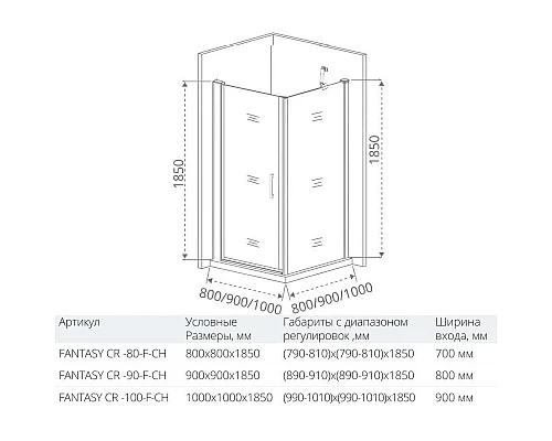Купить Душевой уголок 80х80 см Good Door Fantasy CR-80-F-CH прозрачный с рисунком в магазине сантехники Santeh-Crystal.ru