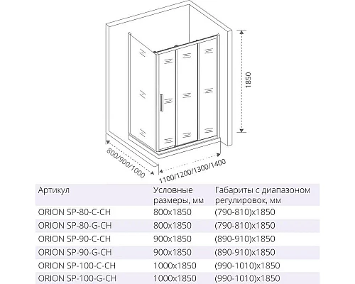 Купить Боковая стенка 100 см Good Door Orion SP-100-G-CH grape в магазине сантехники Santeh-Crystal.ru