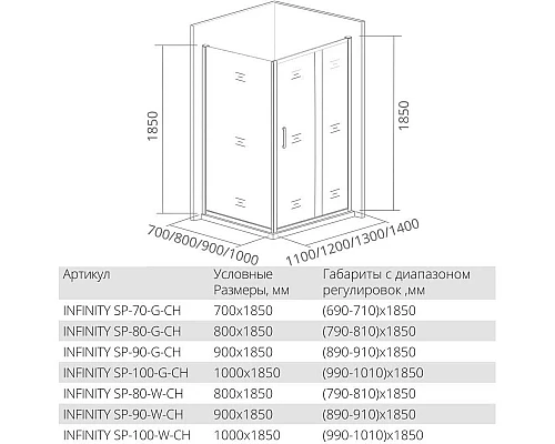 Заказать Боковая стенка 100 см Good Door Infinity SP-100-G-CH grape в магазине сантехники Santeh-Crystal.ru