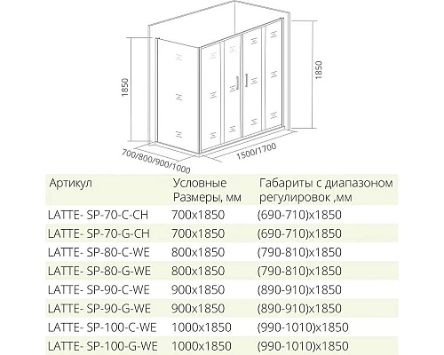 Приобрести Боковая стенка 100 см Good Door Latte SP-100-C-WE прозрачное в магазине сантехники Santeh-Crystal.ru