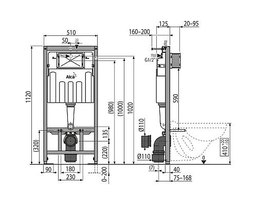 Заказать Скрытая система инсталляции для сухой установки (для гипсокартона) AlcaPlast AM101/1120 в магазине сантехники Santeh-Crystal.ru