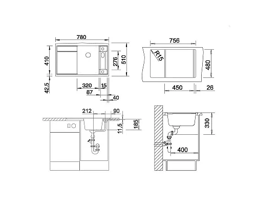 Заказать Кухонная мойка Blanco Axia II 45S антрацит 516775 в магазине сантехники Santeh-Crystal.ru