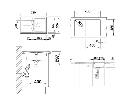 Приобрести Кухонная мойка Blanco Metra 45S бетон 525311 в магазине сантехники Santeh-Crystal.ru