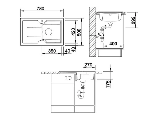 Купить Кухонная мойка чаша слева Blanco Idessa 45S Глянцевый белый 514497 в магазине сантехники Santeh-Crystal.ru