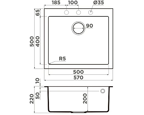 Приобрести Кухонная мойка Artceramic Omoikiri Bosen 57A-GB графит 4993818 в магазине сантехники Santeh-Crystal.ru