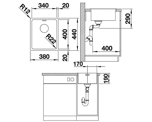 Заказать Кухонная мойка Blanco Adano 340-IF InFino зеркальная полированная сталь 522953 в магазине сантехники Santeh-Crystal.ru