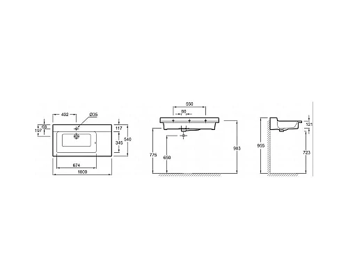 Купить Подвесная раковина-столешница с отверстием для смесителя 100 см Jacob Delafon Soprano EXK112-00 в магазине сантехники Santeh-Crystal.ru