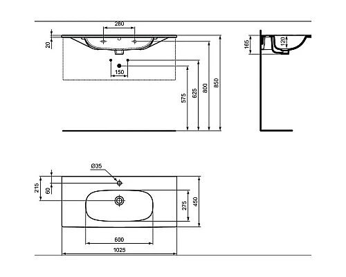 Купить Раковина 100 см Ideal Standard Tesi Vanity T350801 в магазине сантехники Santeh-Crystal.ru