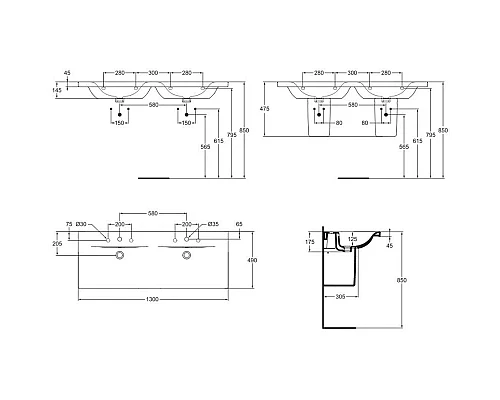 Купить Раковина  двойная 130 см Ideal Standard Connect Vanity E813601 в магазине сантехники Santeh-Crystal.ru