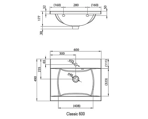 Заказать Умывальник 60 см Ravak Classic 600 XJD01160000 в магазине сантехники Santeh-Crystal.ru