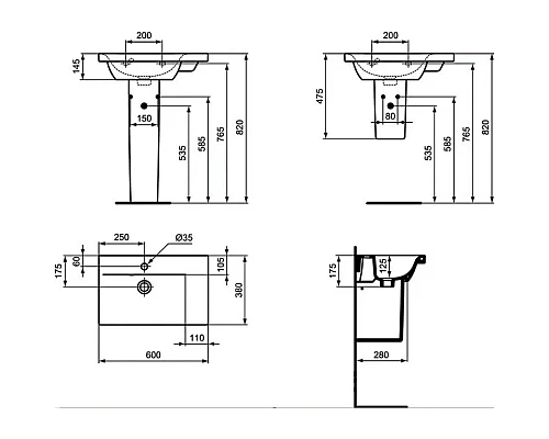Приобрести Раковина 60 см Ideal Standard Connect Space E136601 в магазине сантехники Santeh-Crystal.ru