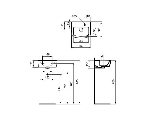 Купить Раковина 35 см Ideal Standard Tempo T056901 в магазине сантехники Santeh-Crystal.ru