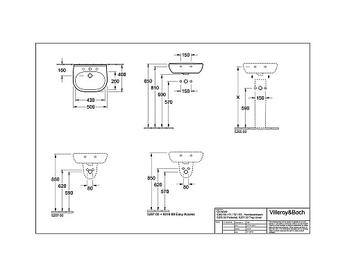 Приобрести Раковина 50x40 см Villeroy & Boch O.Novo 53605001 в магазине сантехники Santeh-Crystal.ru