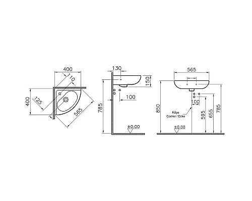 Заказать Раковина угловая 56,5 см Vitra Arkitekt 6093B003-0001 в магазине сантехники Santeh-Crystal.ru