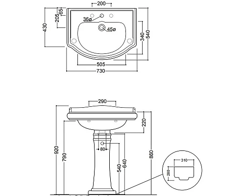 Купить Раковина 73х54 см Kerasan Retro 104704x1 в магазине сантехники Santeh-Crystal.ru
