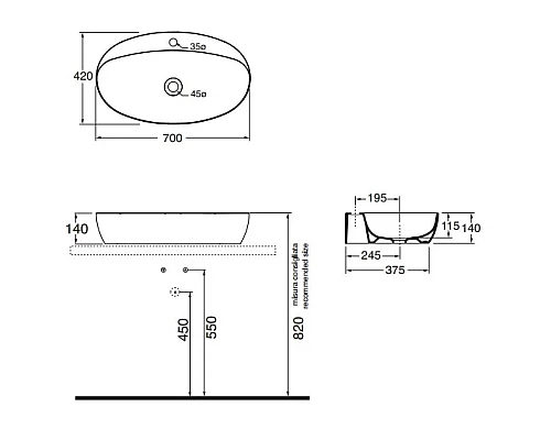 Заказать Раковина чаша 70х42 см Azzurra Elegance Circle ECI70Mbix1 в магазине сантехники Santeh-Crystal.ru