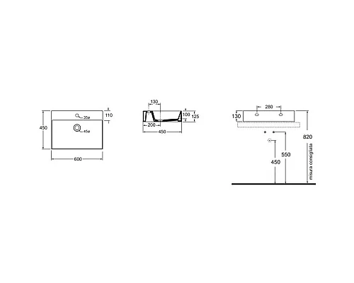 Купить Раковина чаша 60х45 см Azzurra Elegance Squared EQA60M bix1 в магазине сантехники Santeh-Crystal.ru