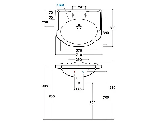 Заказать Раковина 71х58 см с одним отвестием под смеситель Globo Paestum PA006.bix1 в магазине сантехники Santeh-Crystal.ru
