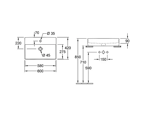 Заказать Раковина 60x42 см Villeroy & Boch Memento 2.0 4A0760R1 в магазине сантехники Santeh-Crystal.ru