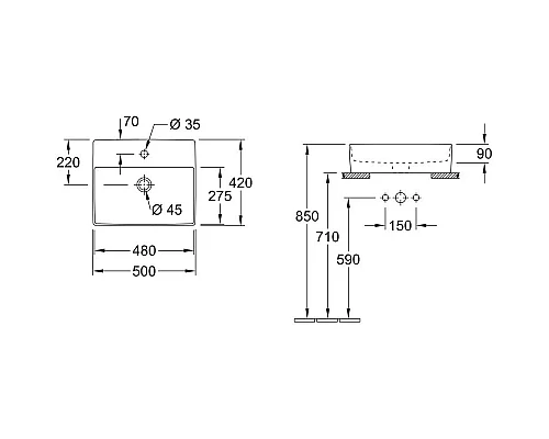 Заказать Раковина 50x42 см Villeroy & Boch Memento 2.0 4A075001 в магазине сантехники Santeh-Crystal.ru