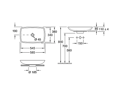 Приобрести Раковина-чаша 58,5x38 см Villeroy & Boch Loop & Friends 51540001 в магазине сантехники Santeh-Crystal.ru