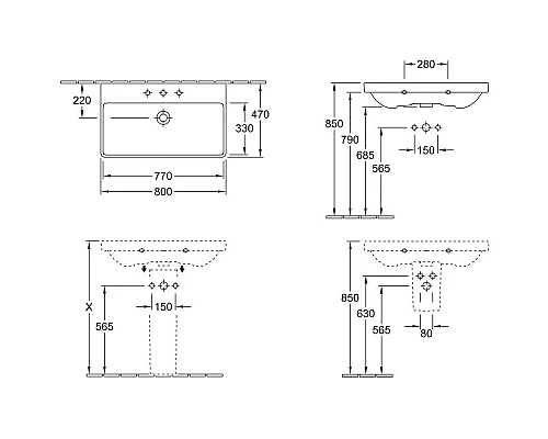 Заказать Раковина 80x47 см Villeroy & Boch Avento 415680R1 в магазине сантехники Santeh-Crystal.ru