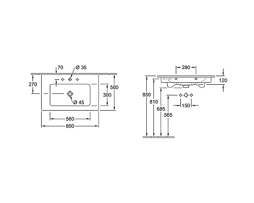Купить Раковина 80x50 см Villeroy & Boch Venticello 41048LR1 в магазине сантехники Santeh-Crystal.ru