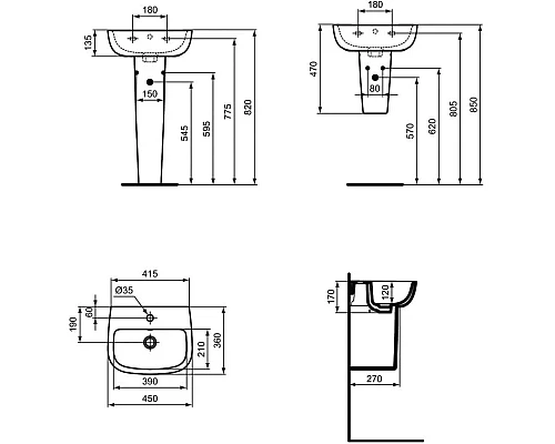 Приобрести Раковина 45х36 см Ideal Standard Esedra Guest T281101 в магазине сантехники Santeh-Crystal.ru