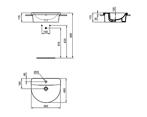 Купить Раковина 55х46 см Ideal Standard Connect Arc E797801 в магазине сантехники Santeh-Crystal.ru